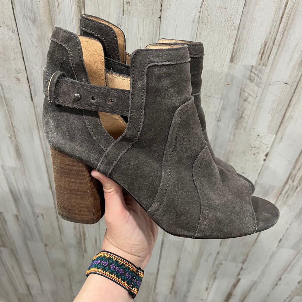 Joe's Jeans Cassia Ankle‎ Boots Blocked Heel Dark Gray Suede Open Toe sz 9.5